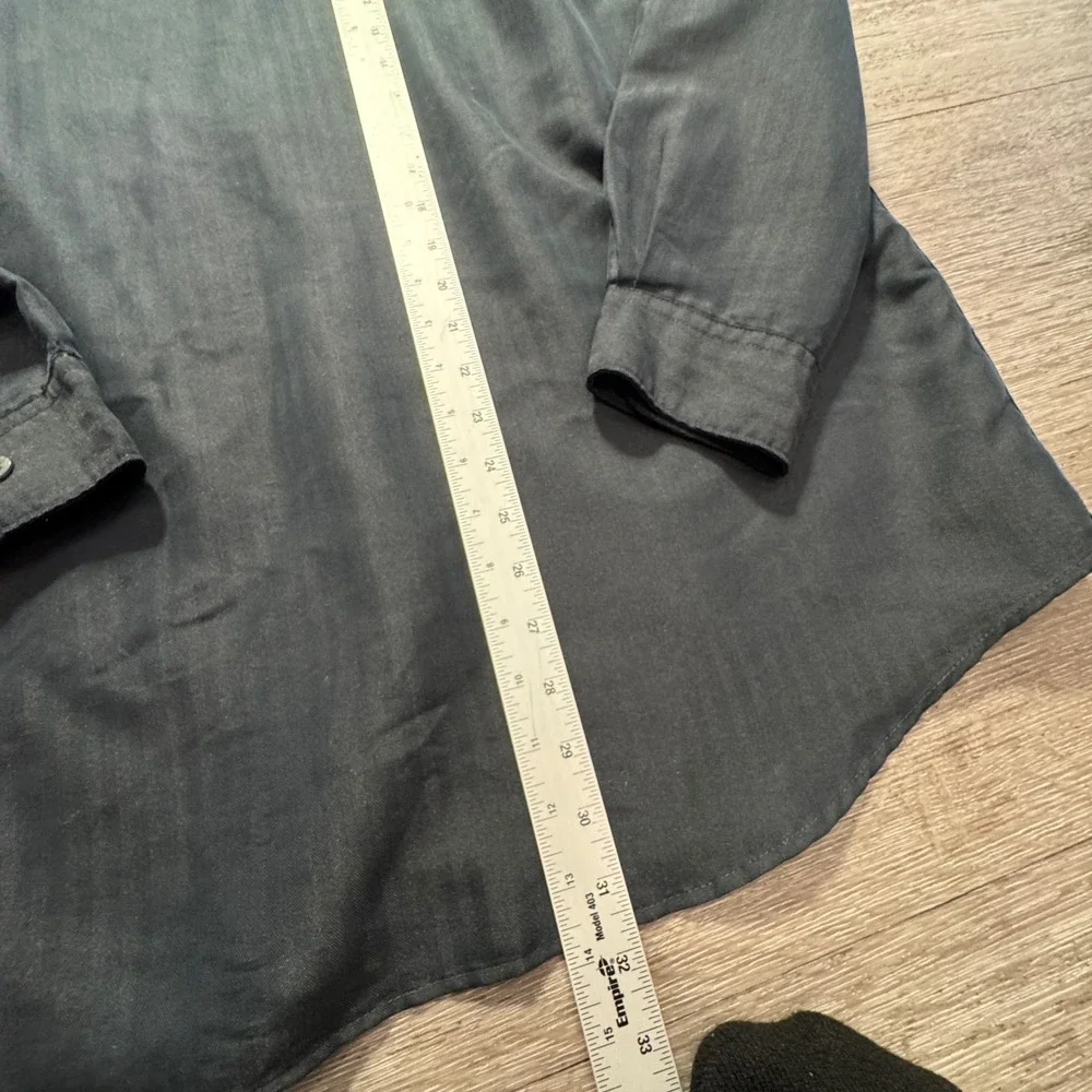 Vintage Brandini Shirt Mens M Gray Herringbone Rayon Dress Casual Old Money